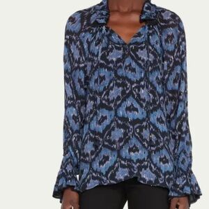 Figue Lianna Blue Navy Gold Ikat Silk Boho Top Blouse S (can fit m) $398